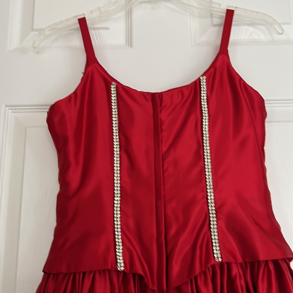 Vintage Fiery Red Corset Formal Ball Gown Rhinestones Embellished Bodice Small - Picture 8 of 15